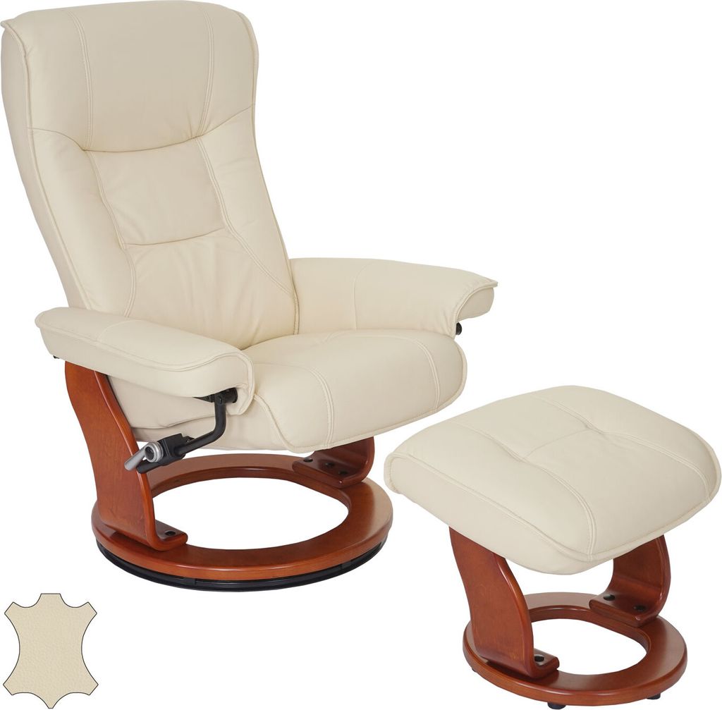 MCA Relaxsessel Halifax, Fernsehsessel Hocker, Echtleder 130kg belastbar creme, honigfarben