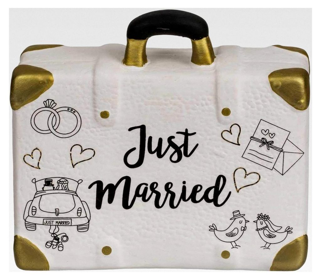 Sparschwein Just Married als Gepäckstück aus Keramik - Hochzeitsgeschenk für die Flitterwochen - Sammelbox für Geldspenden zur Vermählung - De...