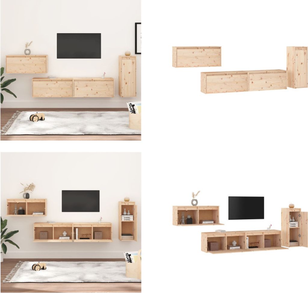 vidaXL TV Schränke 4 Stk. Massivholz Kiefer - TV-Schrank - TV-Schränke - TV-Schrank Holz - Hängeschrank