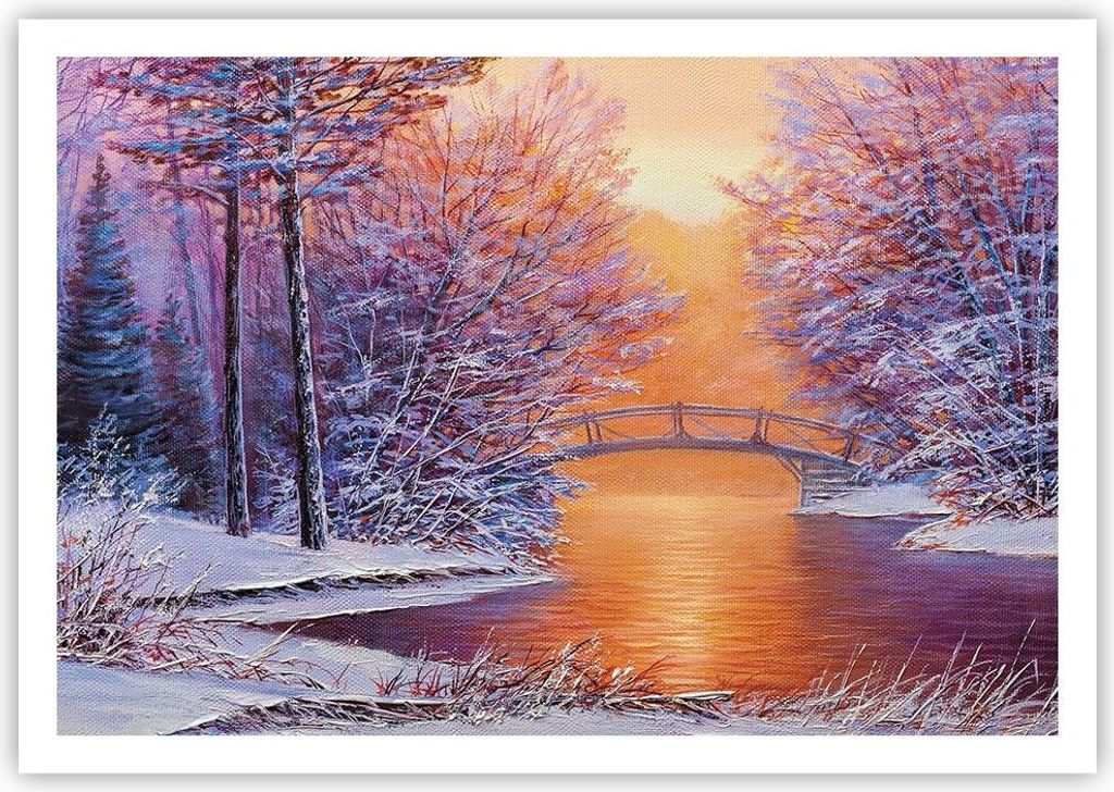 Poster - Poster ohne Rahmen - Brücke Schnee Wald - 100x70 cm - Wand Bild - Wanddeko - Wandbilder - Kunstposter - Wandposter - Bilder - Kunstdruck ...