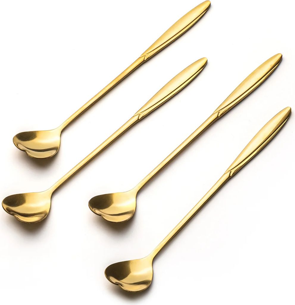 Herz-Teelöffel mit langem Stiel - 4er-Set in eleganter Goldfarbe