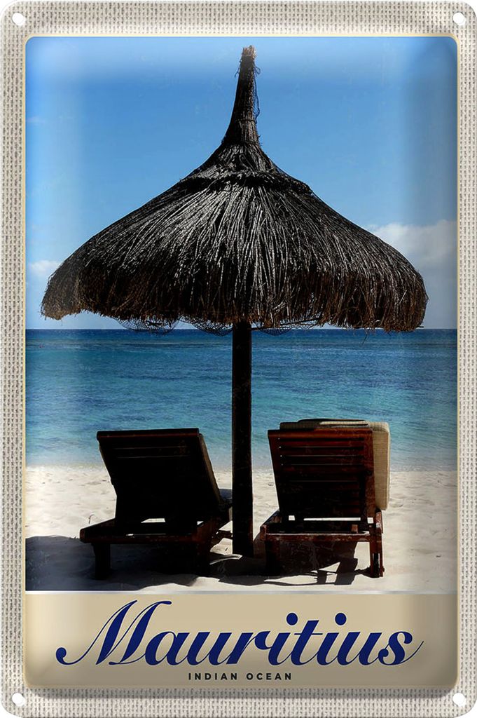Blechschild Reise 18x12cm Mauritius Indischer Ozean Liege