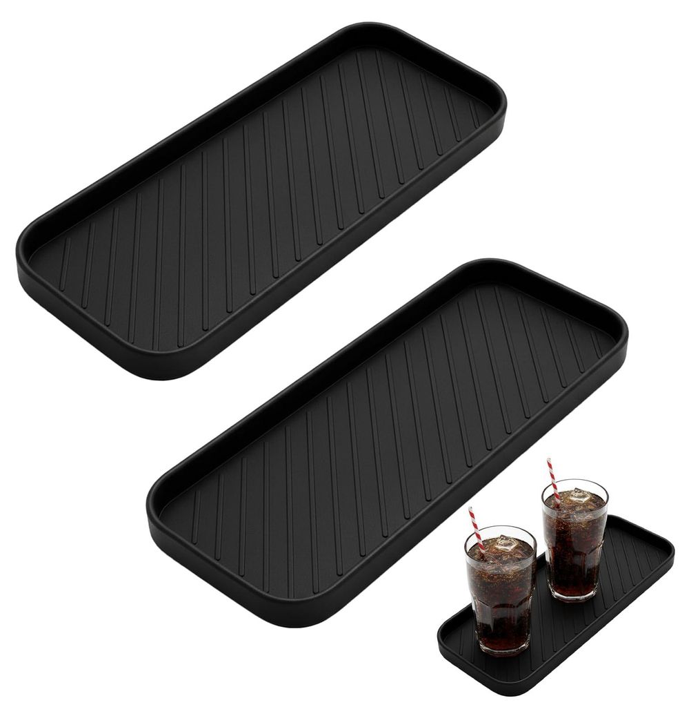 Set mit 2 Silikon-Trockenmatten, schwarz, 23 x 9 x 1,2 cm, schmale Silikon-Trockenmatte, rutschfeste Trockenmatte für Schwämme, Bürsten und Seif...