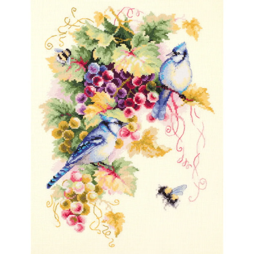 Set Punto Croce Magic Needle Blue Jay and Grape 25x35cm Idea Regalo