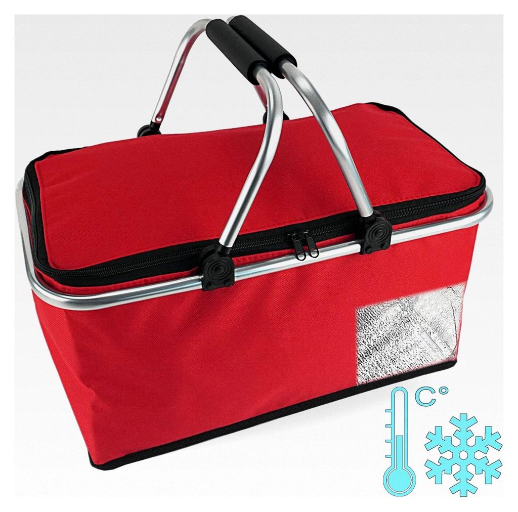 Faltbarer Einkaufskorb mit Thermofunktion 30 L Kühltasche Picknickkorb Isoliertasche (rot)