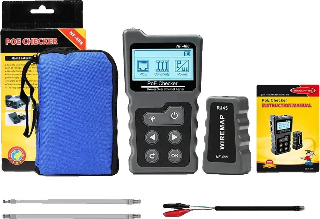 Testeur de câble réseau NF-488 avec test PoE et écran LCD rétroéclairé