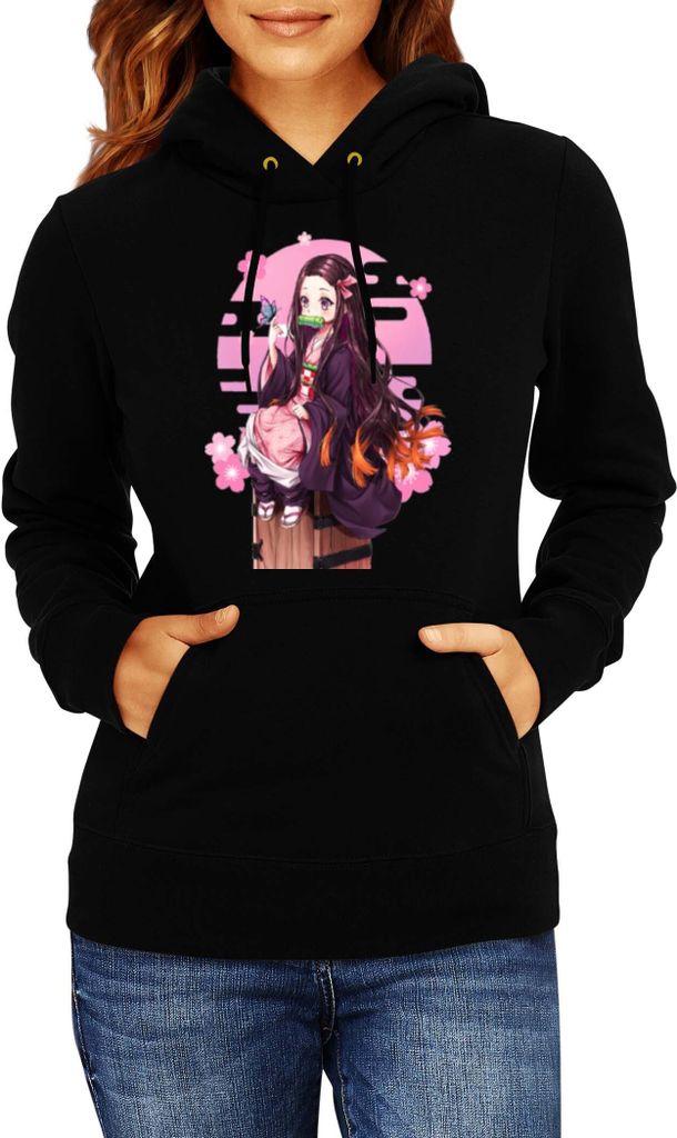 Damen Kapuzenpullover Demon Anime Slayer Nezuko Kamado 100, Lady XL / Schwarz