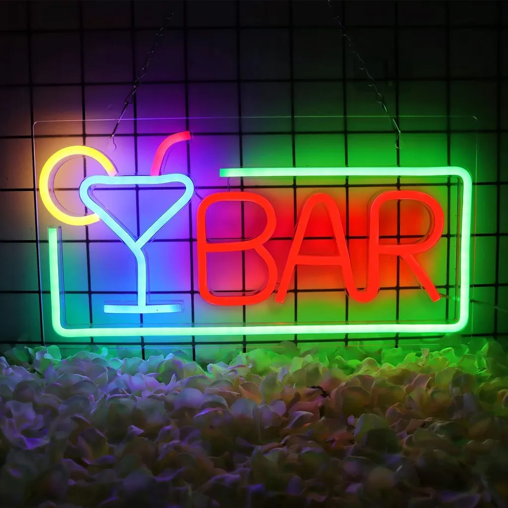 Enseigne Néon Cocktail et Bière LED pour Décoration Murale de Bar