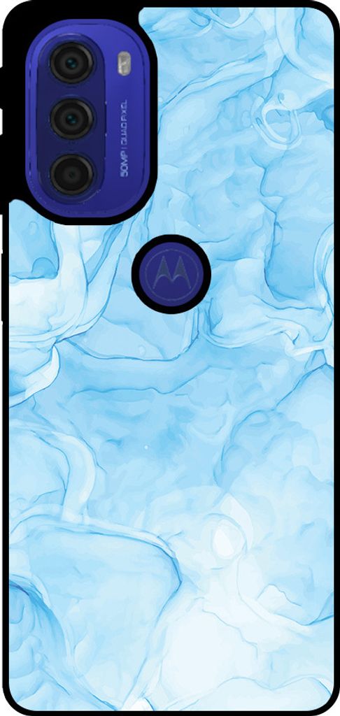 Smartphonica Handytasche passend für Motorola Moto G51 mit Marmordruck - TPU Rückseite Abdeckung Fall Marmor Design - Hellblau