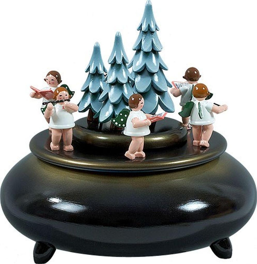Spieldose Engel mit Instrumenten am Weihnachtsbaum ØxH 22x24cm NEU