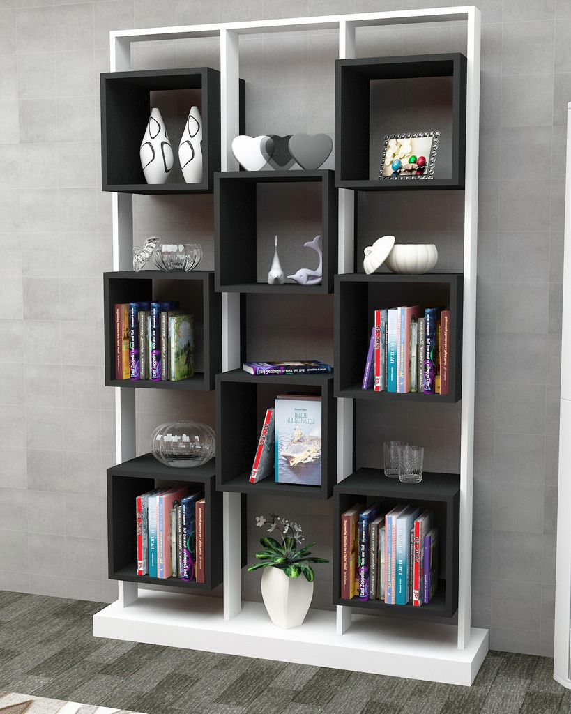 Skye Decor, Edge- Edge DEC, Weiß,Schwarz, Bücherregale, 188x120x29,5 cm, 100% Melaminbeschichtete Partikelplatte