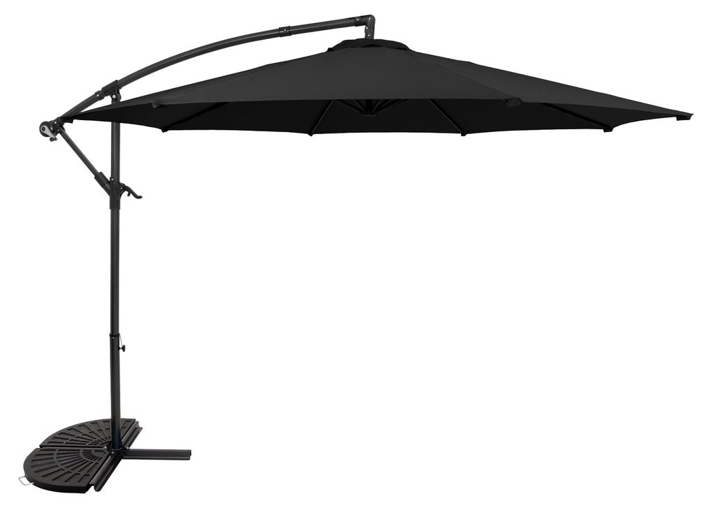Ausleger-Sonnenschirm 3 m Schwarz Hängender Bananenschirm mit halbem Fächerfuß Garten Sonnenschutz Schirmdach Terrasse Außenbereich UV-Schutz K...
