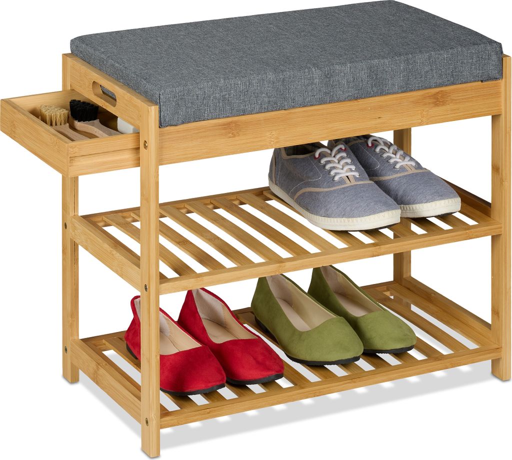 Relaxdays Schuhbank, Polsterbank mit Schuhablage, 2 Ebenen, Produktbild 