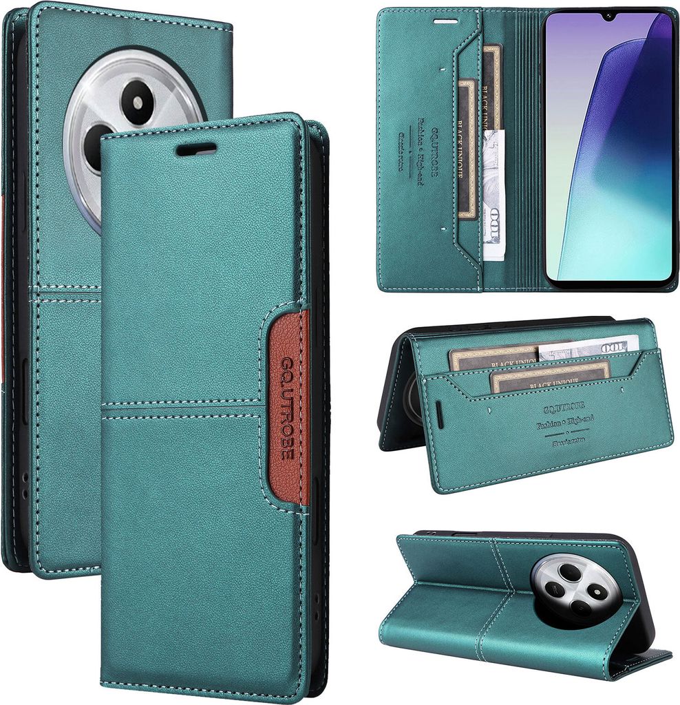 Handyhülle für Xiaomi Redmi 14C Hülle, Leder Flip Wallet Kartenfach Stand Schutzhülle Grün
