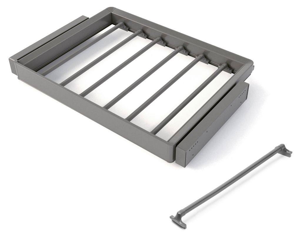 Emuca Satz aus 7-Stangen-Hosenhalter und ahmen für Schrank Quartz, mit Soft-Close- und Vollauszugsschienen, Modul 70 cm, Titan-Oberfläche