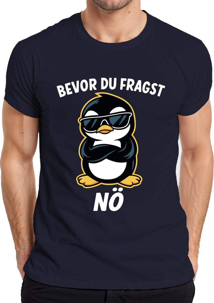Bevor du fragst Nö lustig frech Pinguin Sonnenbrille cool Retro Herren T-Shirt, Navy, XXL