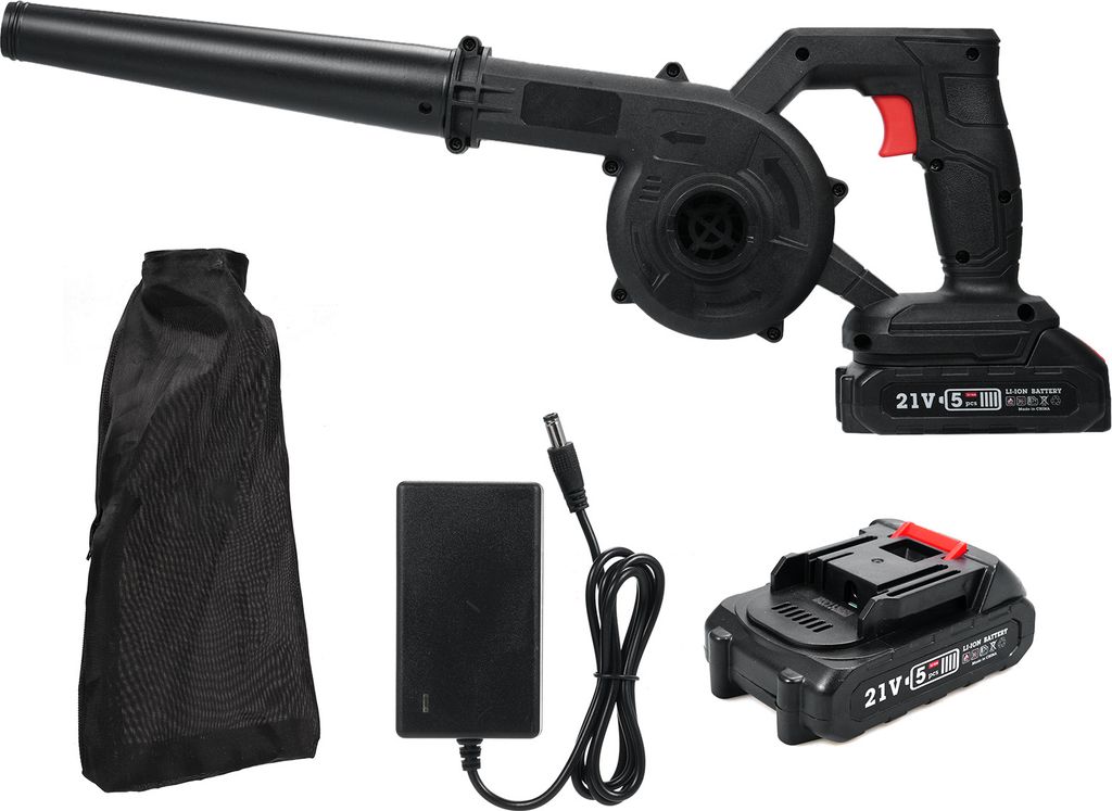 2-in-1 21V Hand-Elektrogeblaese und Staubsauger, Elektrischer Laubblaeser, Laubblaeser mit Akku und Ladegeraet, Auto-Trockengeblaese, Laubsauger, L...