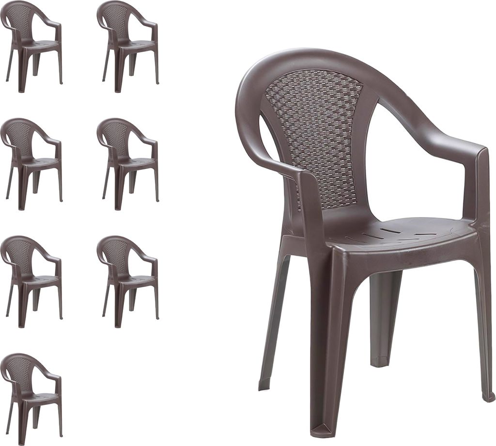 8er Stapelstuhl Gartenstuhl Bistrostuhl Kunststoff Rattan Optik Mokka