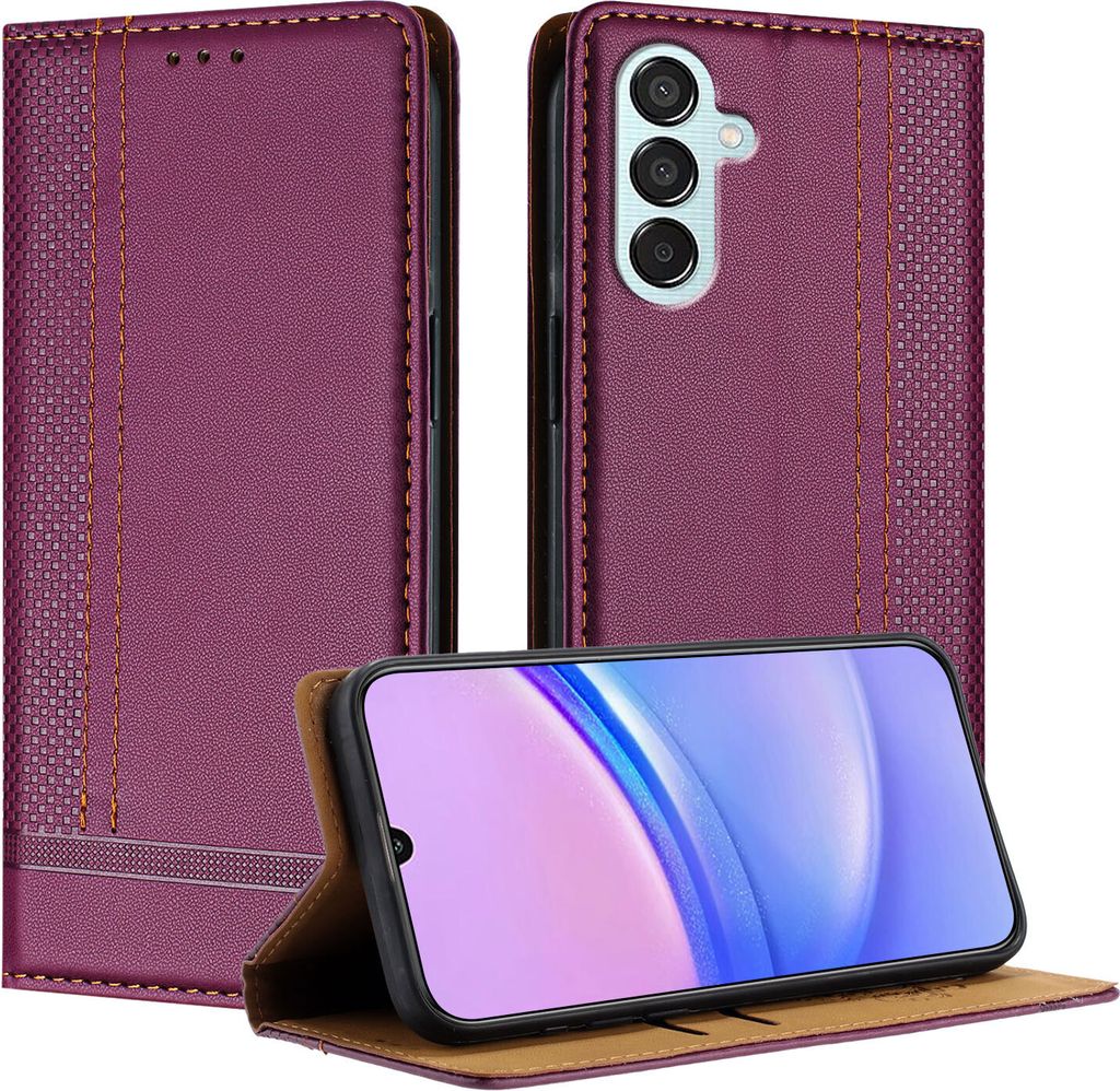 Handyhülle für Samsung Galaxy M14 5G Leder Flip Klappbare Schutzhülle mit Standfunktion Lila