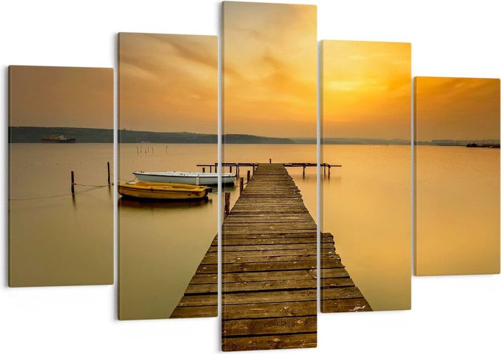 Bild auf Leinwand - Leinwandbild - See Brücke - 150x100cm - Wand Bild - Wanddeko - Wandbilder - Leinwanddruck - Bilder - Kunstdruck - Wanddekorati...