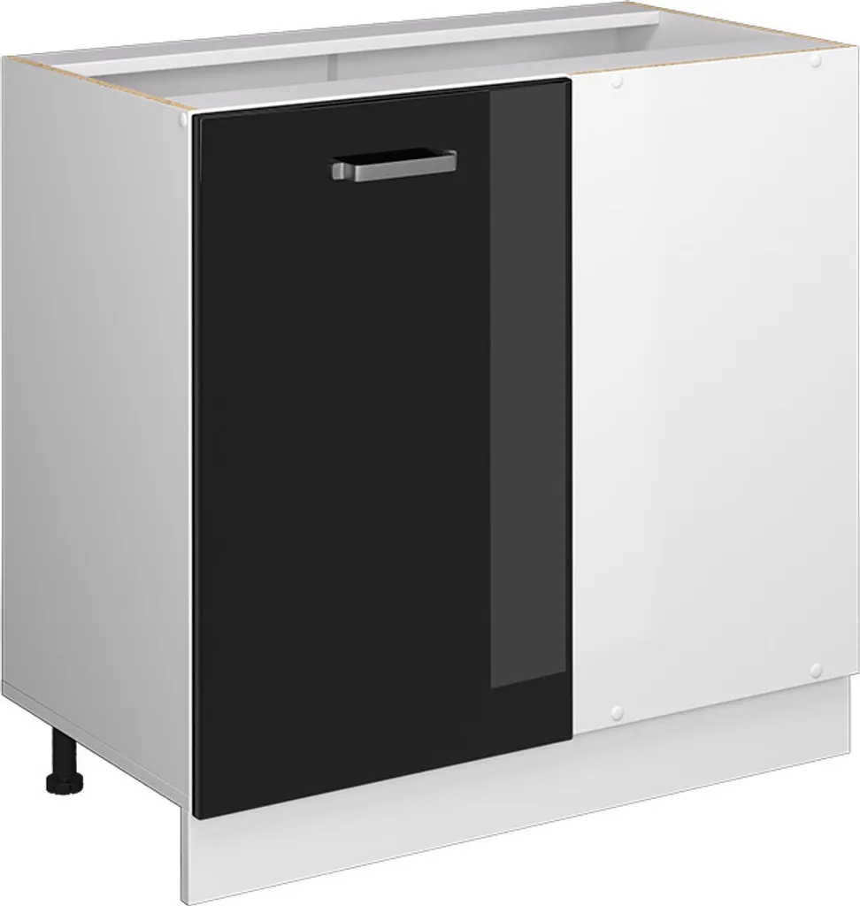 Vicco mobile ad angolo cucina R-Line, 86 cm senza piano di lavoro, Nero lucido/Bianco