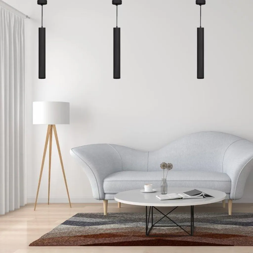 Lustre Suspension Tube Noir 50cm GU10 IP20 pour Salon et Salle à Manger