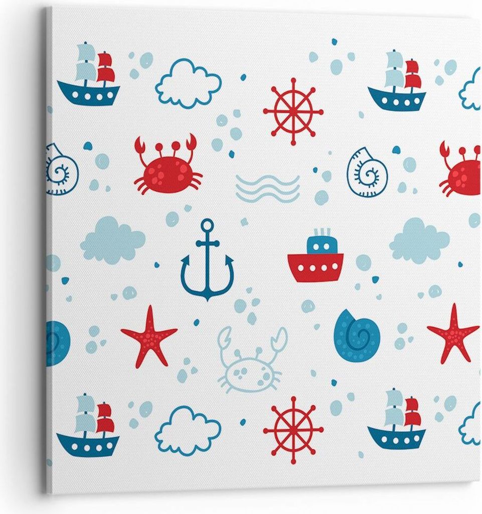 Bild auf Leinwand - Leinwandbild - Meer Boot Anker Schiff - 70x70cm - Wand Bild - Wanddeko - Leinwanddruck - Bilder - Kunstdruck - Wanddekoration -...