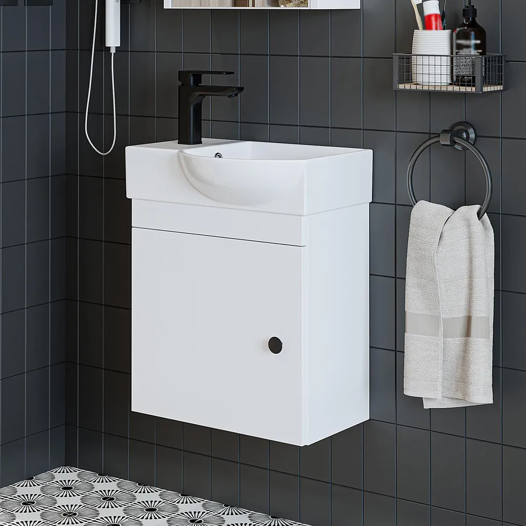 Ensemble lave-mains pour WC Roomart PUNTO - Meuble et vasque blanche