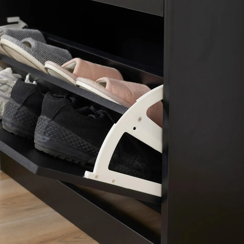 Meuble à chaussures noir avec 2 tiroirs - 60×24×80 cm - Design moderne - 7