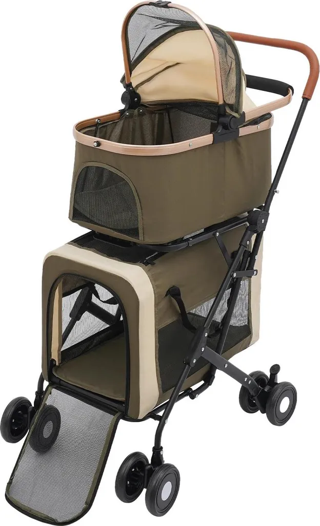 Cage de transport pour animaux double étage portable vert foncé 50cm