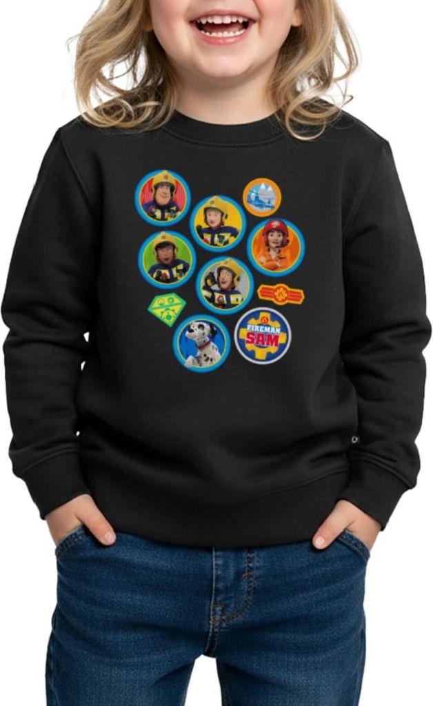Spreadshirt Feuerwehrmann Sam Patch-Design Vom Ganzen Team Kinder/Teenager Premium Pullover, 158/164 (12 Jahre), Schwarz