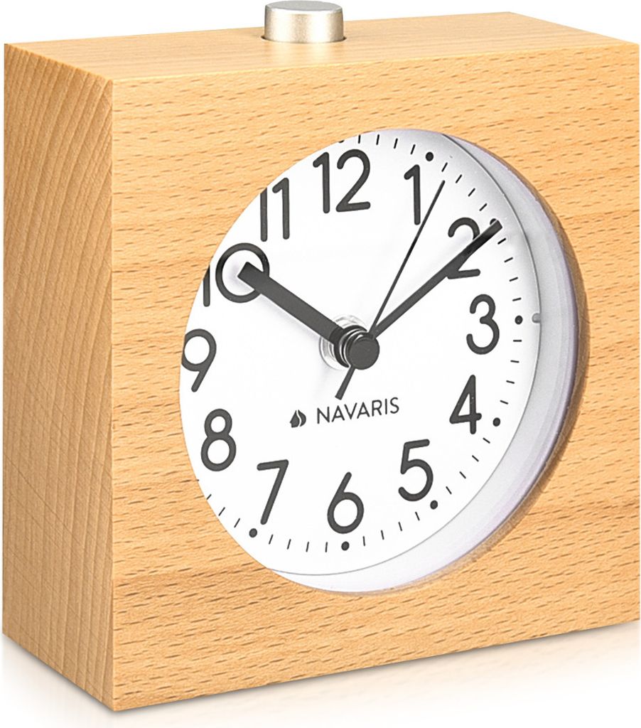 Navaris analoge houten wekker met snooze-functie - Retro Productafbeelding 