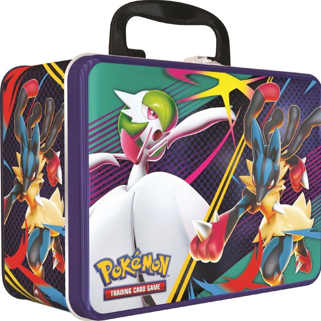 A Pokemon trading card game collector's chest with colorful artwork.