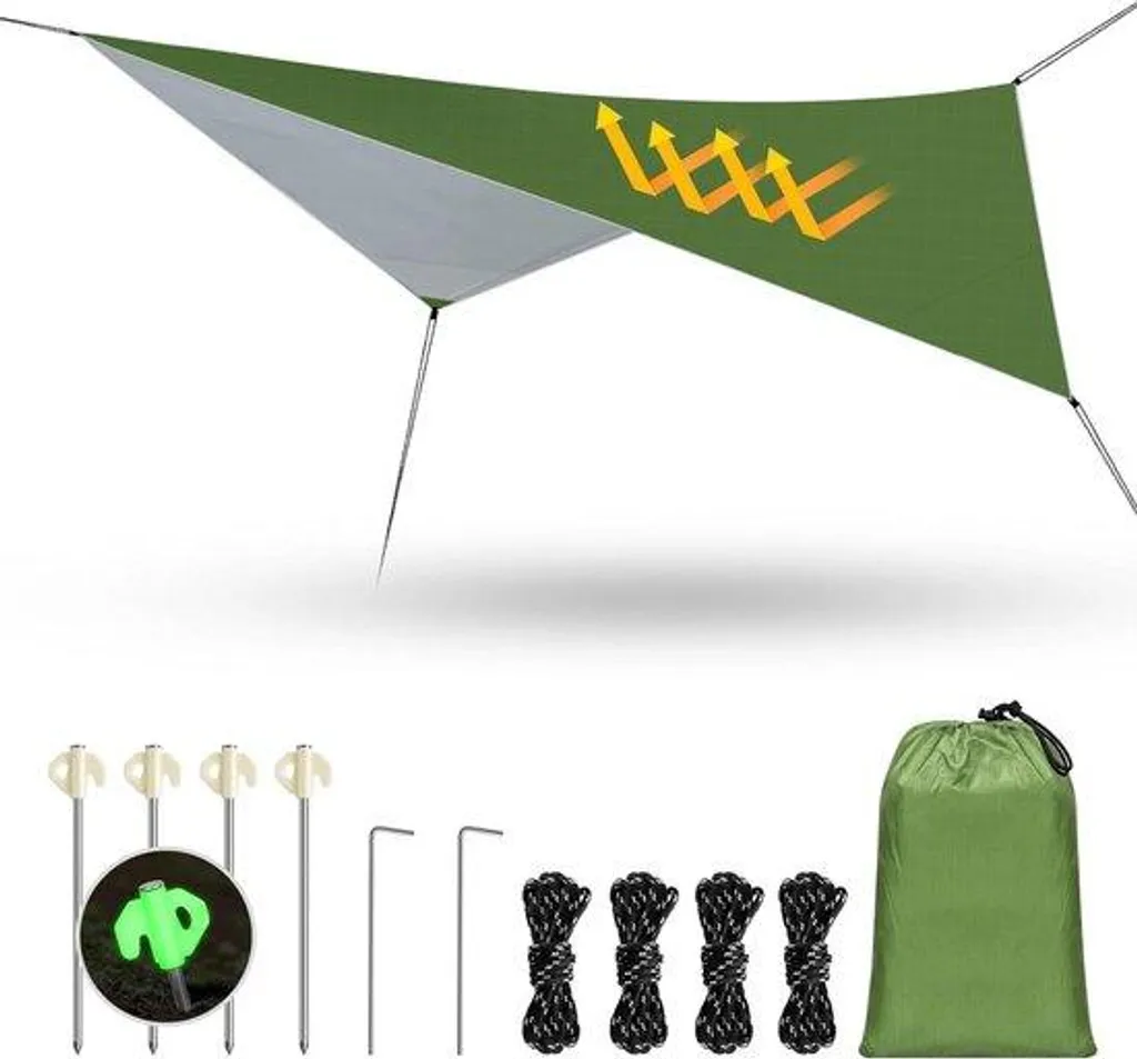 Bâche imperméable avec œillets 3,4x2,6 m et 4 tiges en aluminium léger