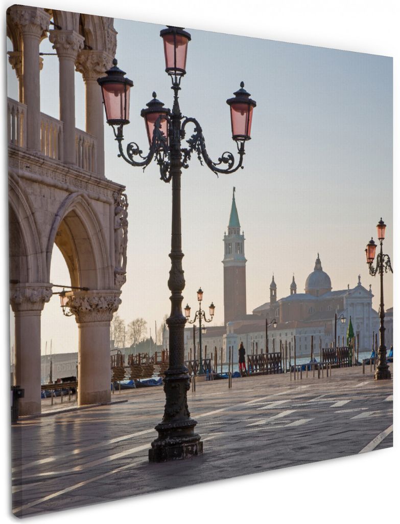 Wallario Premium Leinwandbild Venedig - Dogenpalast, Markusplatz und San Giorgio Maggiore II in Größe 50 x 50 cm