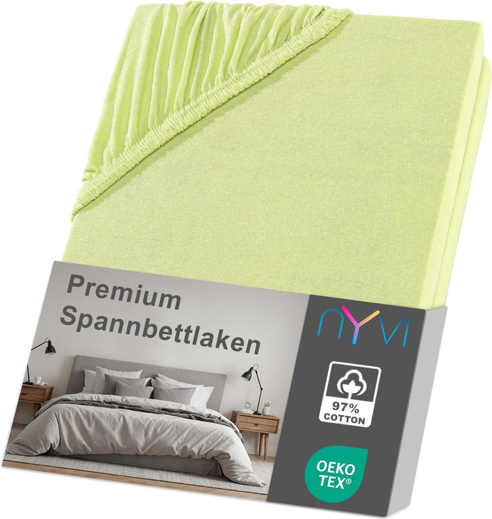 NYVI Spannbettlaken DreamScience Premium 180 - 200x220 cm apfelgrün für Boxspringbetten bis 32 cm - Komfort Spannbetttuch, 190g/m², Einlaufschut...
