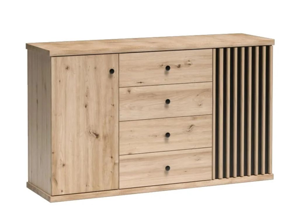 Kondela Zweitürige Kommode mit Koli C-4 Schubladen – Artisan-Eiche / Schwarz