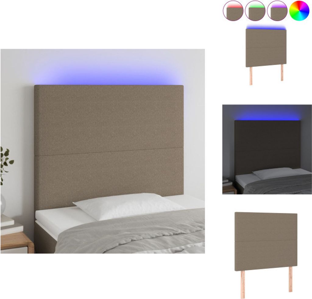 vidaXL LED Kopfteil Taupe 100x5x118/128 cm Stoff - Kopf- & Fußenden