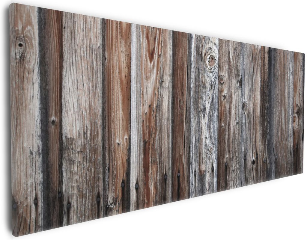 Wallario Premium Leinwandbild Alte Holzwand - Holzplanken in grau und braun in Größe 30 x 75 cm