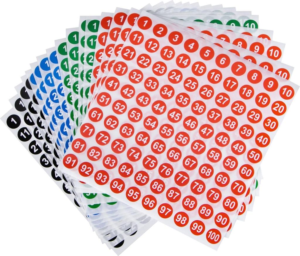 Zahlen Aufkleber16 Blatt Nummer Aufkleber Selbstklebende 1-100 Zahlen Sticker Fortlaufende Runde Number Stickers für Büro Schließfächer Heimorg...