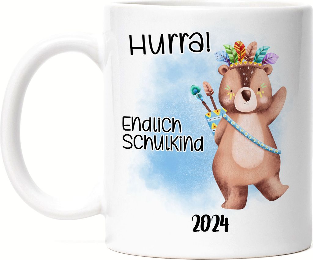 Endlich Schulkind 2024 Bär Tasse Weiß Einschulung 2024 Enkel Enkelin Schulanfang Schuleinführung