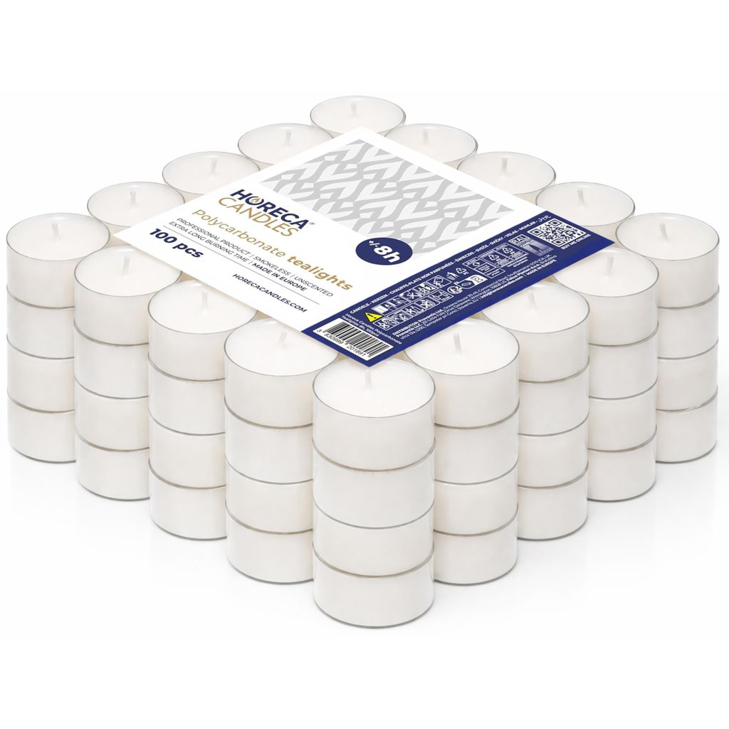 Horeca Candles Theelichter 100 ks - Biele, 8 h horenia, Obrázok produktu 