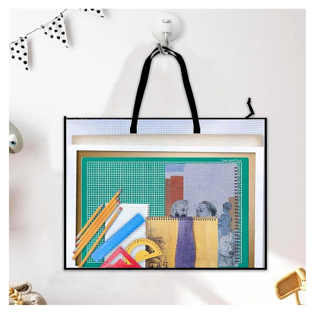 Tasche für Kunst | Aufbewahrungstasche für Poster, 48 cm x 64 cm, mit Griff und Reißverschluss, transparente Tasche für Reisen, Camping, Schule...