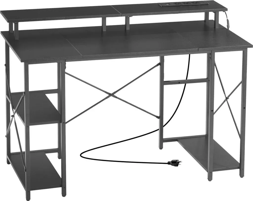Scrivania Computer 120 cm Nera LED Smart e Ripiani Reversibili