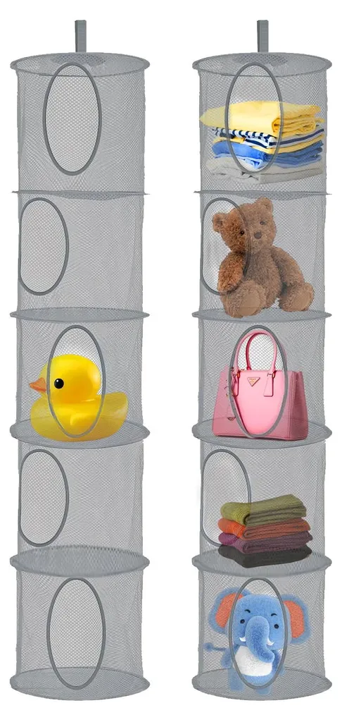 Organisateur de placard suspendu pliable en tissu gris pour lingerie
