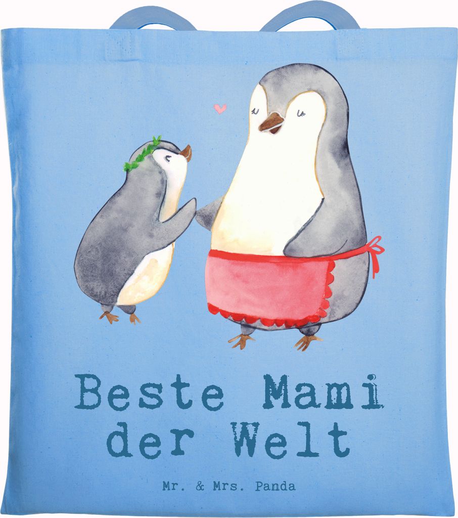 Mr. & Mrs. Panda Schultasche Pinguin Beste Mami der Welt - Sky Blue - Geschenk, Muttertag, Mama, Ma, totebag, Danke, Tasche, Tote Bag, Büchertasch...