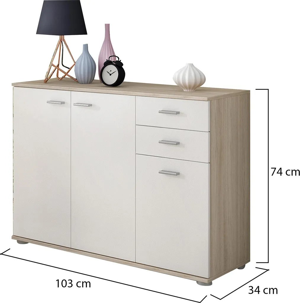 Commode Buffet Marron Orme 103 cm - Petit Buffet de Salon à 2 Tiroirs