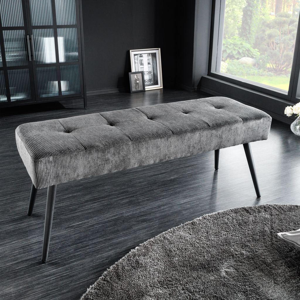 Design Sitzbank BOUTIQUE 100cm dunkelgrau Cord schwarze Produktbild 