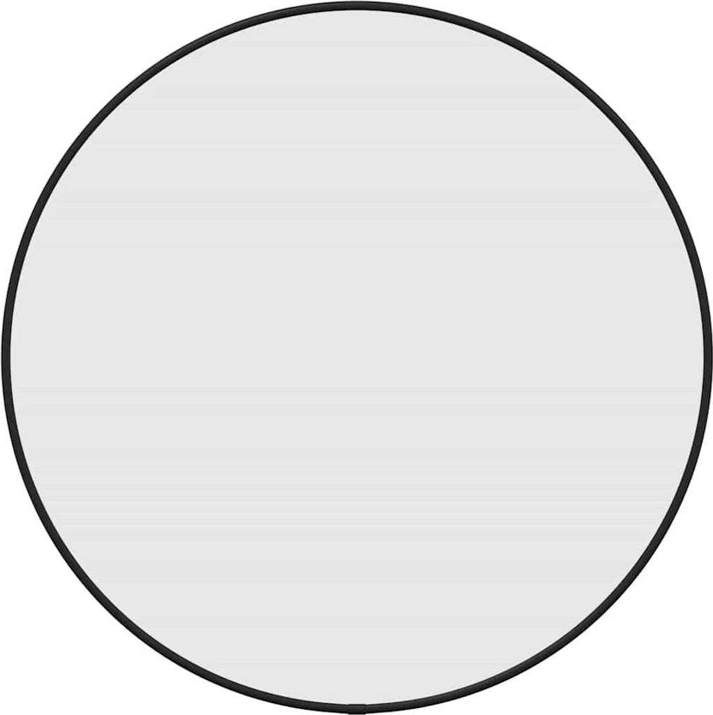 A simple product shot of a round mirror with a black frame.