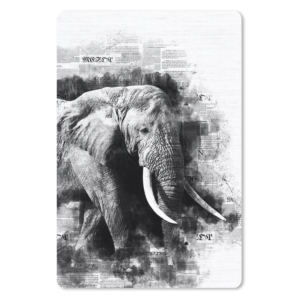MuchoWow Mauspad Mousepad Abstrakter Elefant auf Zeitungsausschnitt - schwarz und weiß 18x27 cm - Mousepads - Maus Mat - Pad - Mausunterlage